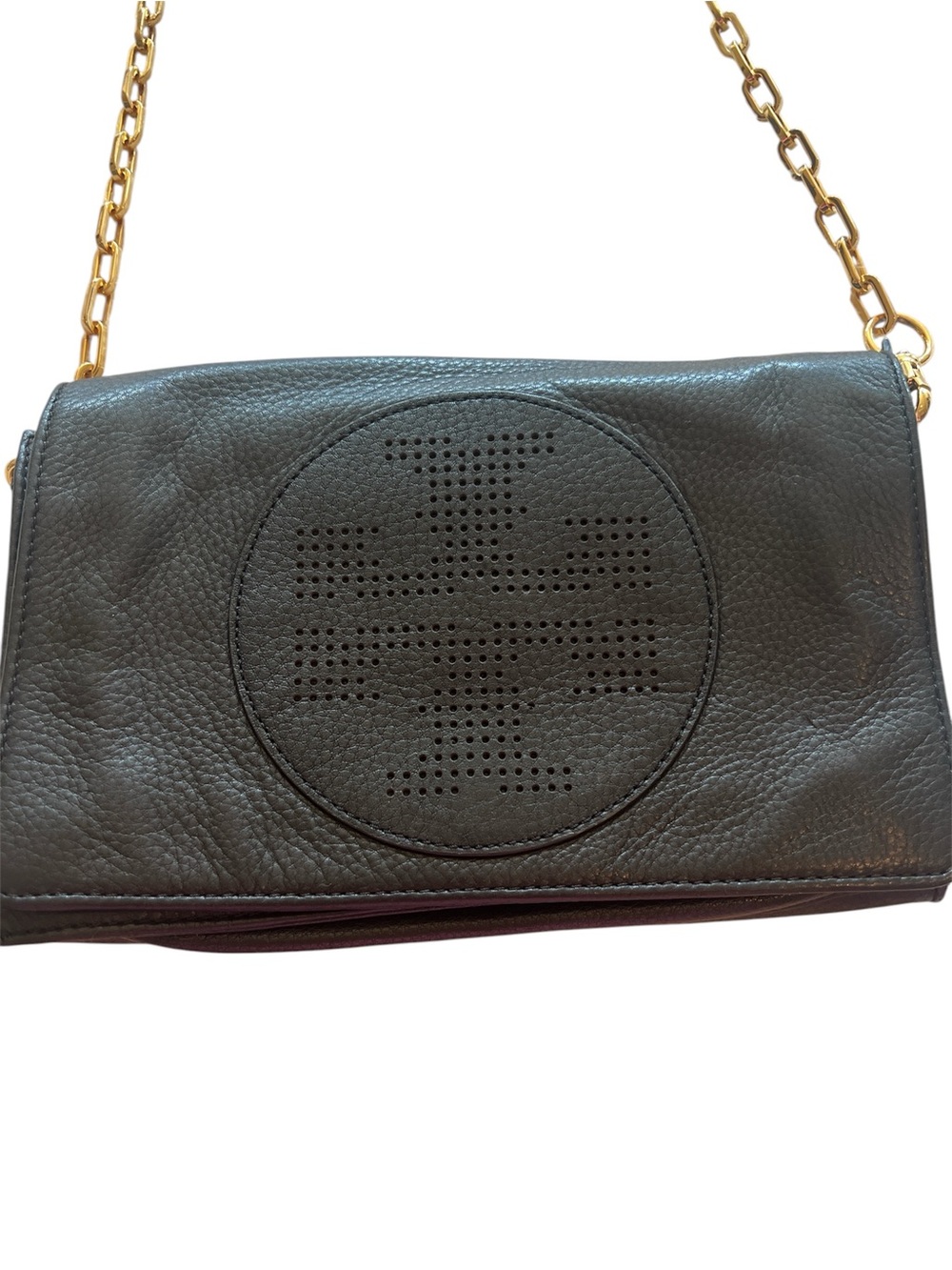 Tory Burch Black Leather Crossbody with Gold Chain